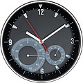 Wall clock with hygro and thermometer, black