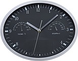 Wall clock with hygrometer, thermometer and click system, black