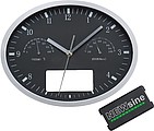 Wall clock with hygrometer, thermometer and click system, black