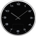 Wall clock with silver frame and click system, black