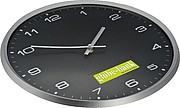 Wall clock with silver frame and click system, black