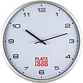 Wall clock with silver frame and click system, white