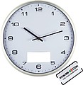 Wall clock with silver frame and click system, white