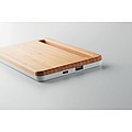 Wireless charger with bamboo top, USB hub and smartphone stand/holder. USB output DC5V/1A.