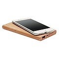 Wireless charging and power bank with 6000 mAh capacity in Bamboo casing. Includes Type C connector.