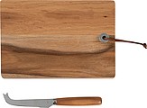 Wooden board with cheese knife