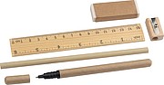 Writing set with ruler, eraser, sharpener, pencil and rollerball