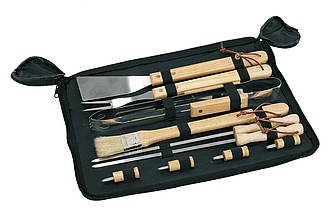 10 piece barbecue set "Fried" with wooden handles in a bag,colour black, wood