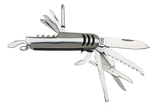 11 piece pocket knife "Trio" with stripes,colour silver