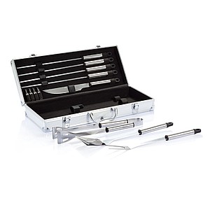 12 pcs barbecue set in aluminium box, silver