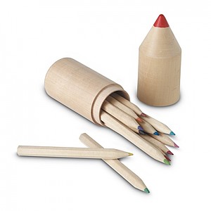 12 pencils in wooden box, wood