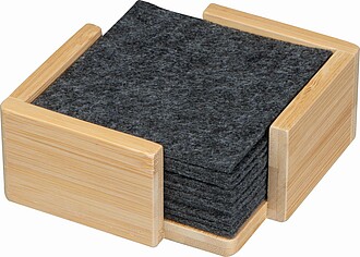 15 felt coasters in bamboo stand