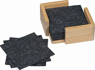 15 felt coasters in bamboo stand