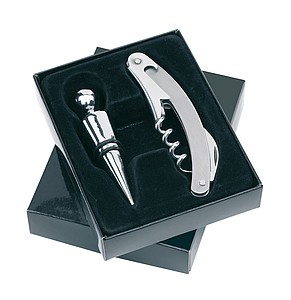 2 piece wine bottle opener set "Duet",colour silver, black