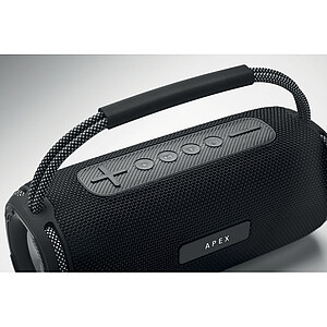 2x10 W wireless portable speaker with 2400 mAh rechargeable battery.
