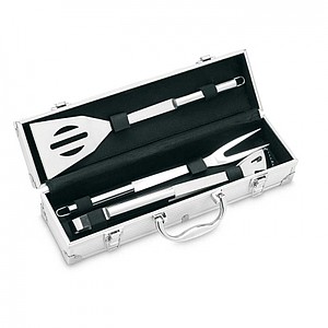 3 BBQ tools in aluminium case, silver