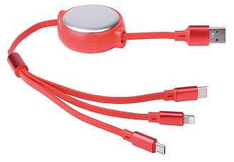 3-in-1 charging cable RETRACT, red