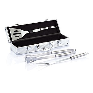 3 pcs barbecue set in aluminium box, silver