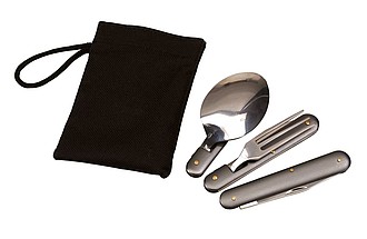 3 piece outdoor cutlery set consists of a foldable knife, fork and a spoon,colour grey