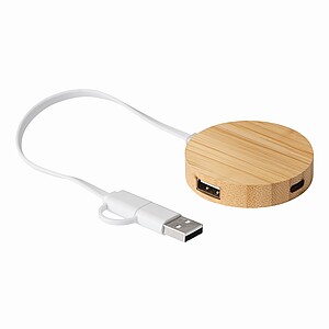 3 port bamboo USB Hub, brown