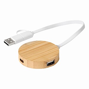 3 port bamboo USB Hub, brown