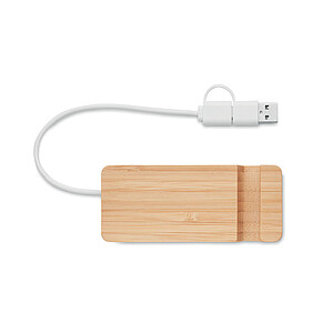 4 ports USB-C/A hub in bamboo case.