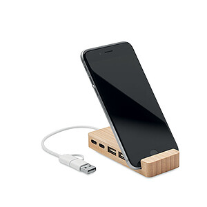 4 ports USB-C/A hub in bamboo case.