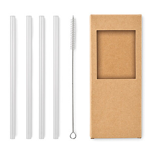 4 reusable glass straws, wood