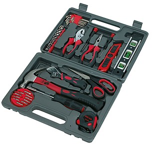 42 piece tool set with a red and black design, packed in a case,colour black, red