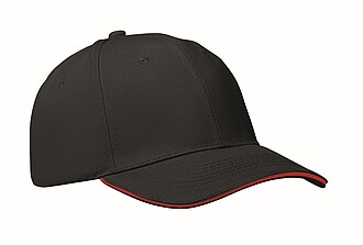 6 panel baseball cap, black/red