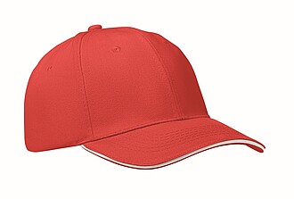 6 panel baseball cap, white/red