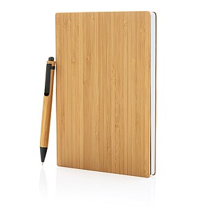 A5 Bamboo notebook & pen set,brown