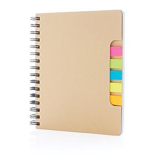 A5 Kraft spiral notebook with sticky notes,brown