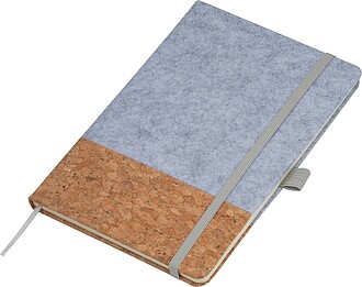 A5 notebook out of cork and felt, grey