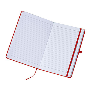 A5 notebook with lined pages, red