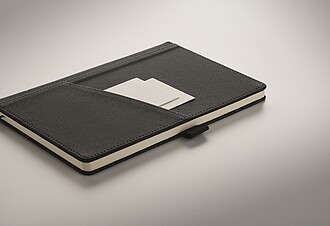 A5 notebook with PU hard cover with front phone pocket