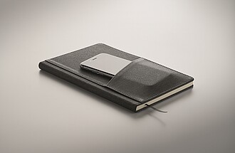 A5 notebook with PU hard cover with front phone pocket