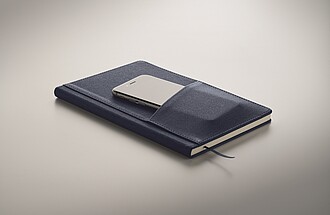 A5 notebook with PU hard cover with front phone pocket