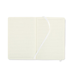 A5 notebook with soft recycled PU (81% recycled polyester and 19% PU) cover.
