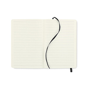 A5 notebook with soft recycled PU (81% recycled polyester and 19% PU) cover.