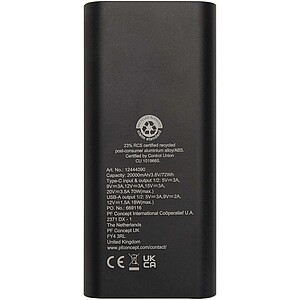 Acamar 20.000 mAh 70W recycled aluminium laptop power bank, solid black