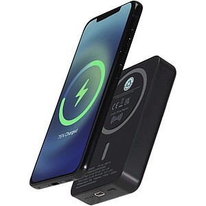 Acrab 10.000 mAh 15W magnetic wireless power bank with 20W PD - made from recycled plastic, solid black