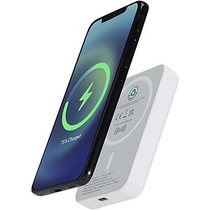 Acrab 5000 mAh 15W magnetic wireless power bank with 20W PD - made from recycled plastic, white