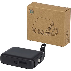 Acrux 10.000 mAh 35W tablet power bank with built in Type-C cable - made from recycled plastic, solid black