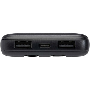 Adhil 10.000 mAh 10W recycled plastic power bank with 2 built-in cables, solid black