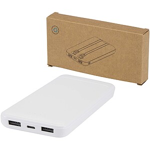 Adhil 10.000 mAh 10W recycled plastic power bank with 2 built-in cables, white