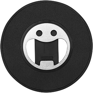 Ain recycled plastic magnetic phone stand with bottle opener, solid black