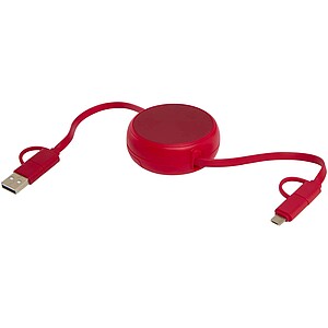 Alasia 5-in-1 100 cm recycled plastic and aluminium retractable data sync and 45W fast charge cable, red