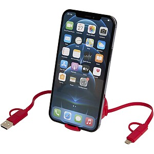 Alasia 5-in-1 100 cm recycled plastic and aluminium retractable data sync and 45W fast charge cable, red