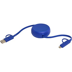 Alasia 5-in-1 100 cm recycled plastic and aluminium retractable data sync and 45W fast charge cable, royal blue